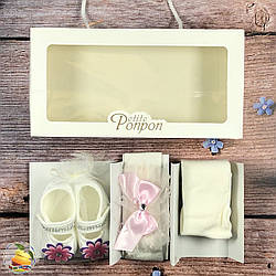 Пінетки, пов'язка і колготи для дівчинки Розмір: від 3 до 6 місяців (01276)