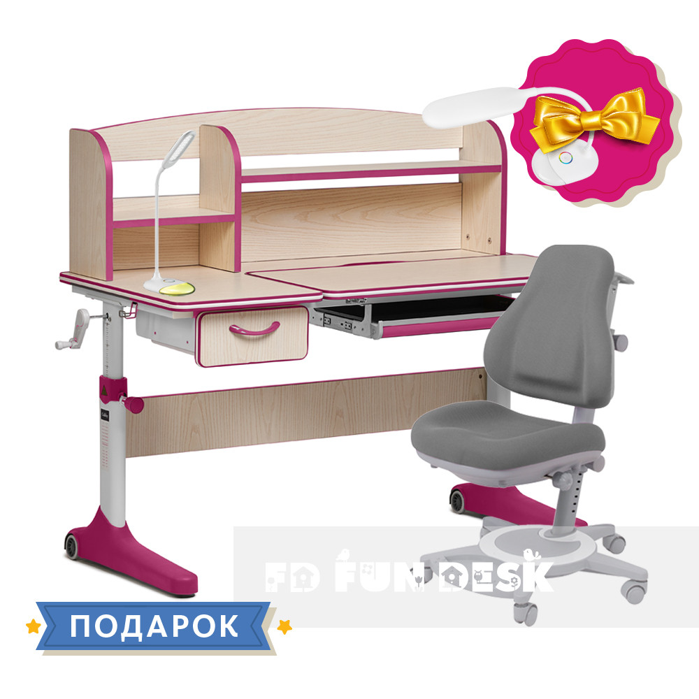 Зростаючий комплект для дівчинки парта Cubby Ammi Pink + дитяче ергономічне крісло FunDesk Bravo Grey
