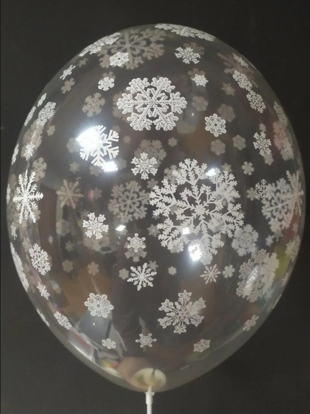 Латексна кулька з малюнком сніжинки 12" 038 кристал прозорий Bel bal ТМ Star