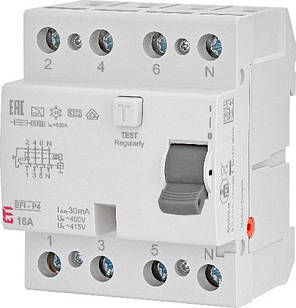 Диференціальне реле (УЗО) 4р EFI6-P4 25/0,03 тип AC (6kA), ETI