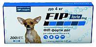 FIP forte dog (ФИП форте дог) капли от блох, клещей и комаров для собак до 4 кг, Zoovet