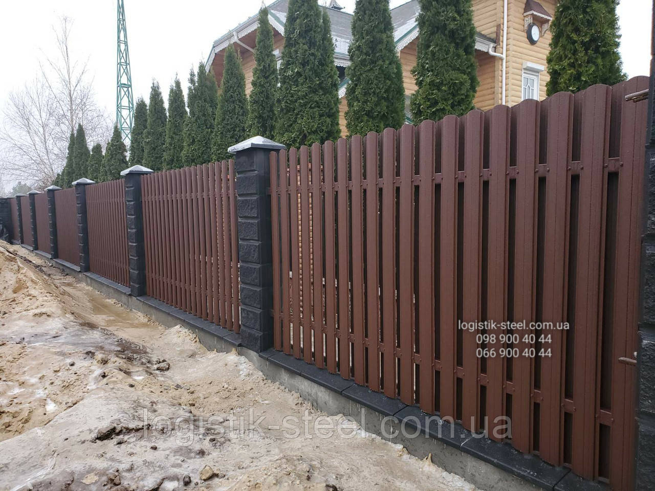 Штахети металеві Коричневі Україна двосторонні рал 8017 мат 0,45 мм Євроштахетник штахетник