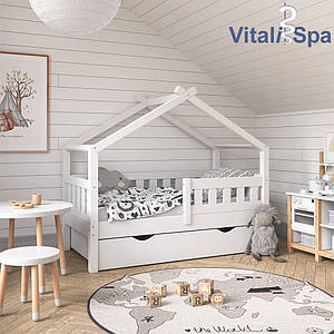 Ліжко - будиночок з шухлядою 70x140 VitaliSpa, натуральне дерево, біле