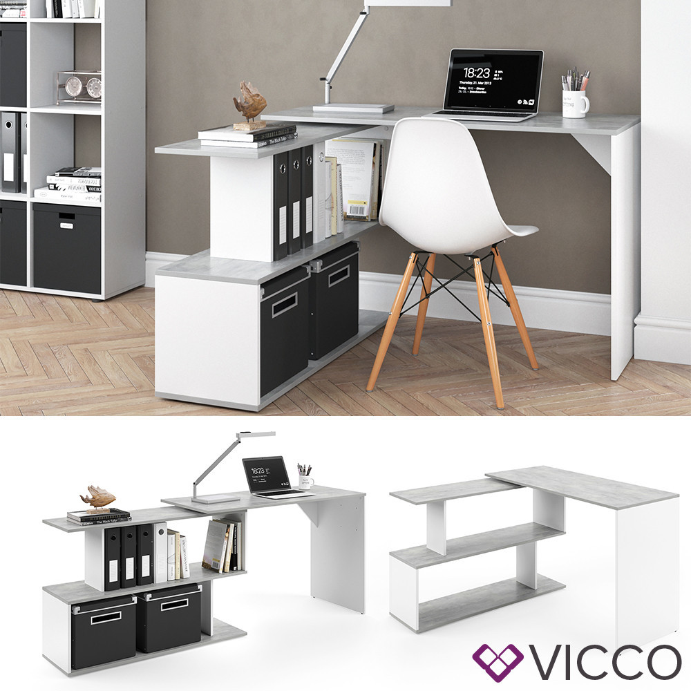 Кутовий комп'ютерний стіл 120x77 Vicco Levia, білий, бетон