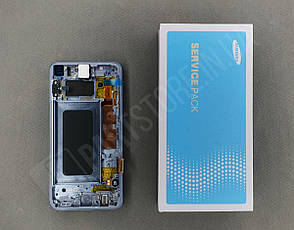 Дисплей Samsung G970 Blue S10e (GH82-18852C) сервісний оригінал у зборі з рамкою, фото 3