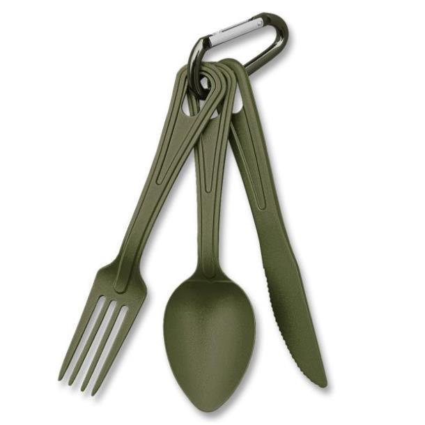 Набір приборів MIL-TEC ложка, вилка, ніж на карабіні Olive (14628101)