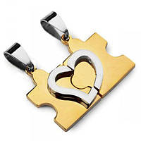 Кулоны половинки сердца Подвески для двоих влюбленных (Золотой с серебряным) Подарок на день Валентина