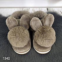 Тапочки дитячі теплі з великим хутряним помпоном і вушками без задника, фото 5