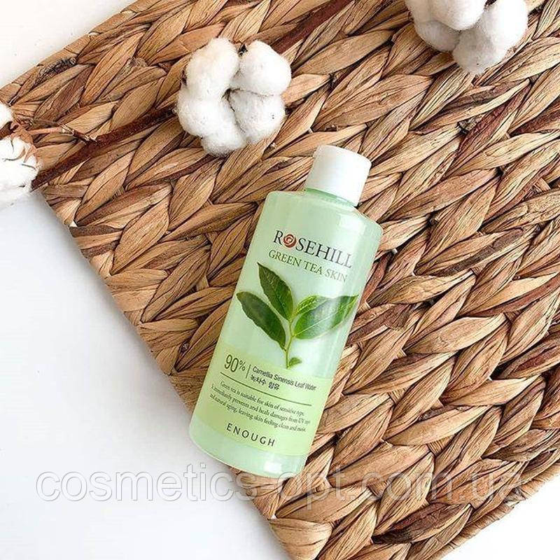 Заспокійливий тонер для обличчя із зеленим чаєм Enough Rosehill Green Tea Skin 90%, 300 ml