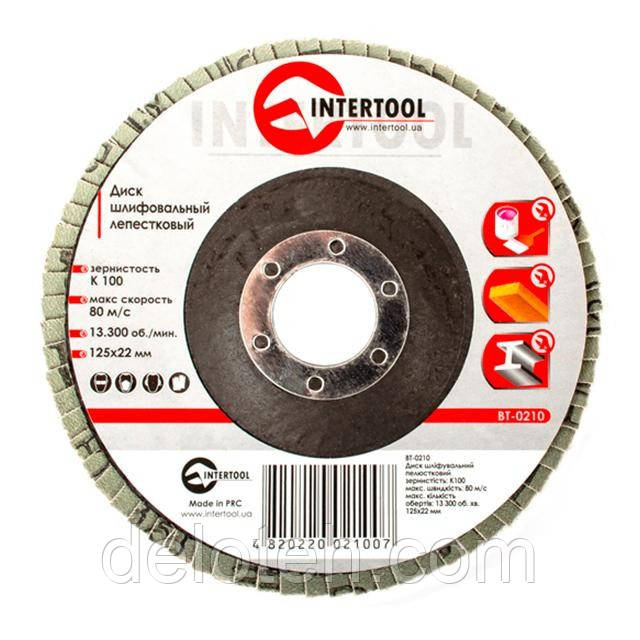 Диск шлифовальный лепестковый 125x22мм, зерно K100 INTERTOOL BT-0210 - фото 1 - id-p1315908041