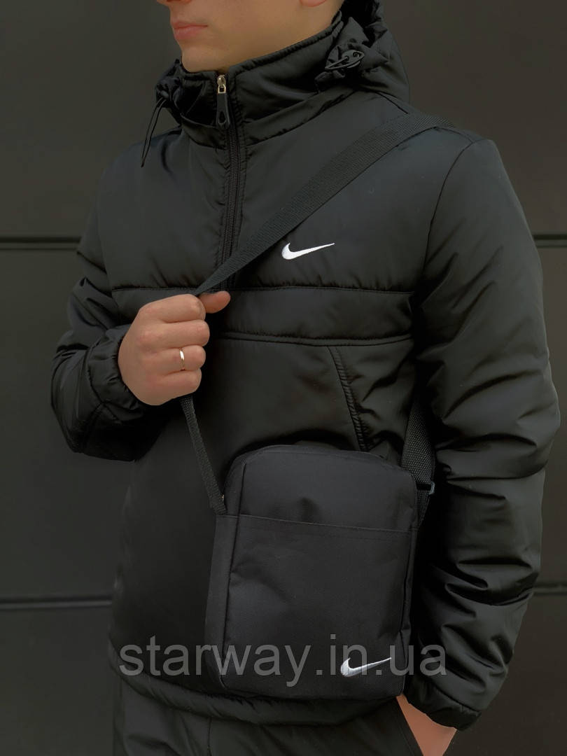 Теплий анорак intruder | чорна куртка у стилі nike