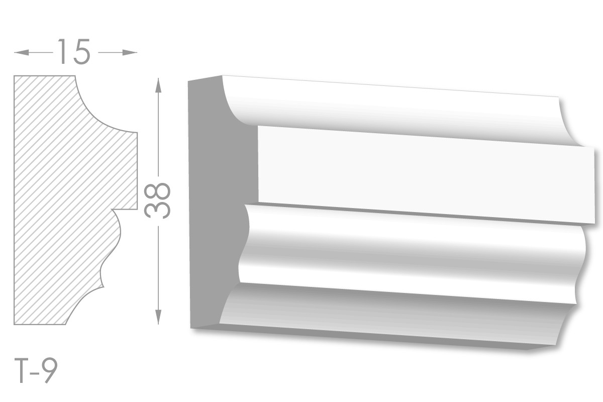 Декоративний молдинг, плінтус, фриз, тяга з гладким профілем з гіпсу т-9