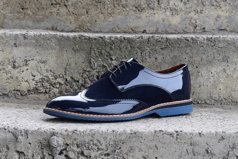 Сині лаковані броги 41, 43 розмір, фото 1