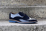 Сині лаковані броги 41, 43 розмір, фото 3