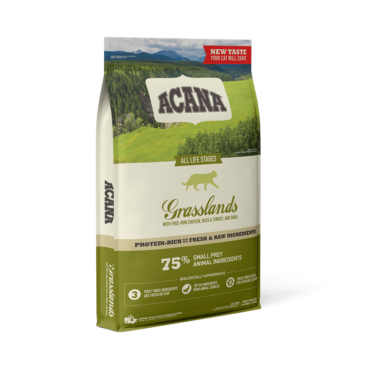 

ACANA (АКАНА) GRASSLANDS Cat & Kitten (утка, курица, индейка, сиг, перепел) 4,5 кг - беззерновой корм для котя