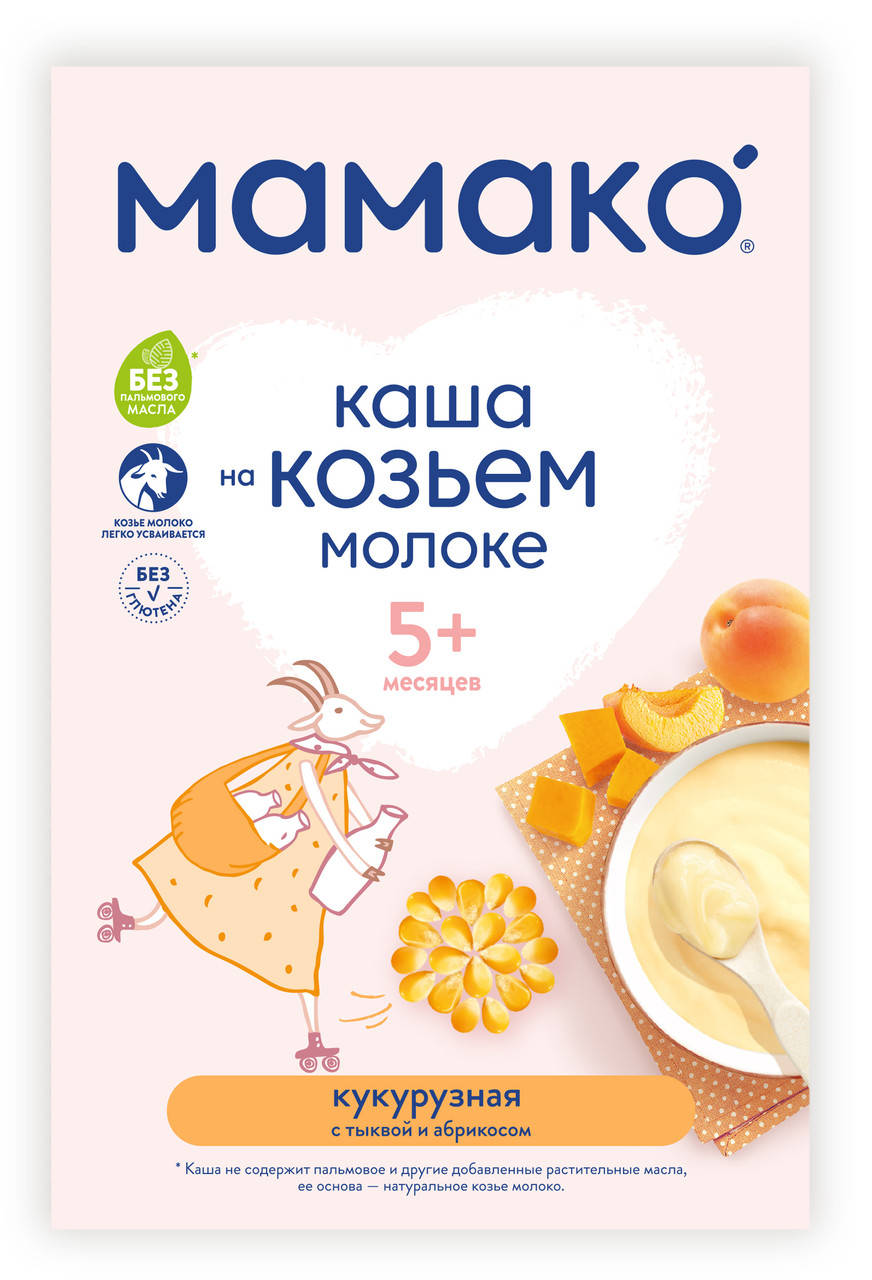 

Каша молочная кукурузная с тыквой и абрикосом на козьем молоке Мамако, 200г