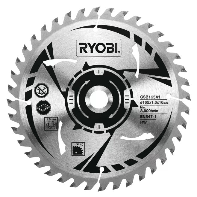 Пиляльний диск 165 мм RYOBI CSB165A1 165х16х40Z, фото 1