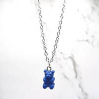 Кулон ведмедик, синій - довжина 48см, смола, цинковий сплав