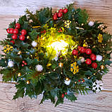 Вінок із падуба та хвойних гілок — 30 см, фото 4