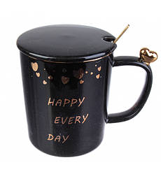 Чашка керамічна "Happy Day", 350 мл. + ложечка і кришечка