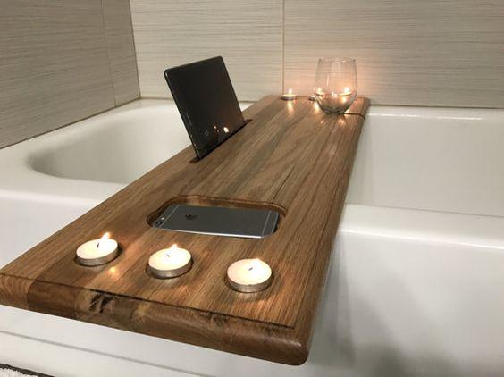 Полка-столик на ванну деревянная из бамбука 70-105