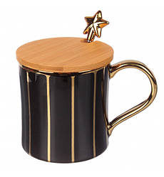 Чашка керамічна "Black & Gold", 420 мл. + ложечка і кришечка