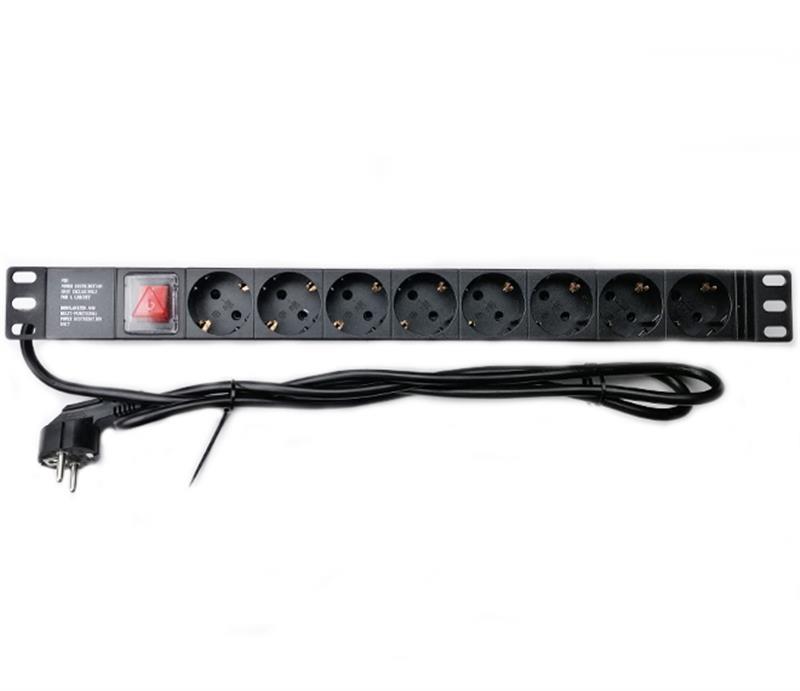 Блок розеток CSV 1U 19" (WT-2261A-GER-8WAY-1.8) c викл., алюм. корп., 8 розеток, 1.8 м, Black
