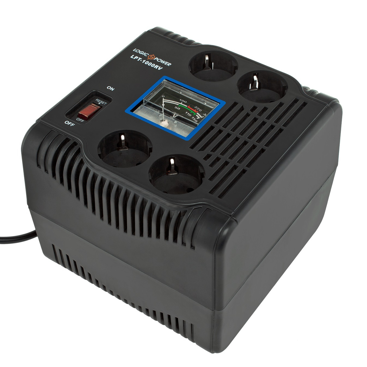 Стабілізатор LogicPower LPT-1000RV, 4 x євро, вольтметр