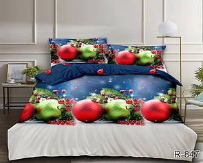 Постільна білизна бязь Gold LUX з новорічним принтом "Новорічні іграшки"