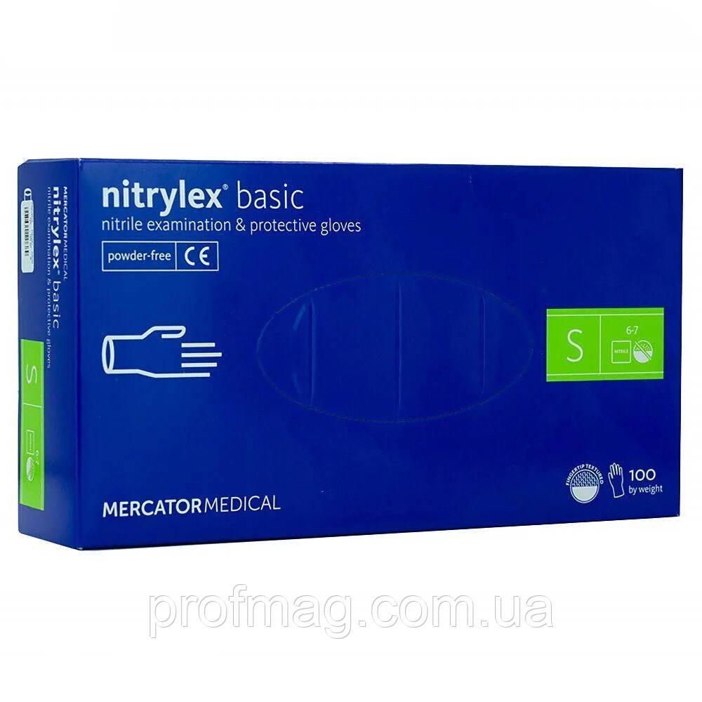 Рукавички нітрилові неопудрені , медичні рукавиці, Mercator Medical NITRYLEX BASIC Синій 100 шт розмір S