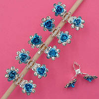 Крабики для волосся 6 шт. металеві стрази троянда з блакитною емаллю
