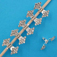 Краб для волосся 6 шт. білий метал ромб з білими стразами