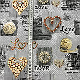 Бязь Прованс з серцями Love на сірому тлі, ширина 220 см, фото 3