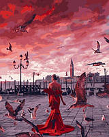 Картини по номерам 40х50 см. Babylon Дівчина в червоній сукні у Венеції (VP 1336)