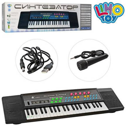 KMMS-3738 Дитячий синтезатор 44 клавіші, мікрофон, запис, демо, USB заряджання, від мережі, коробка 63-18-6 см, фото 1