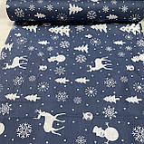 Ранфорс з білими ялинками, оленями, сніжинками на темно-синьому, ширина 240 см, фото 2