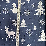 Ранфорс з білими ялинками, оленями, сніжинками на темно-синьому, ширина 240 см, фото 3