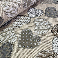 Фланель з сердечками клаптями і в'язкою на бежевому, ш. 220 см