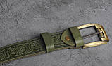 Шкіряний пояс ручної роботи з тисненим орнаментом, фото 4