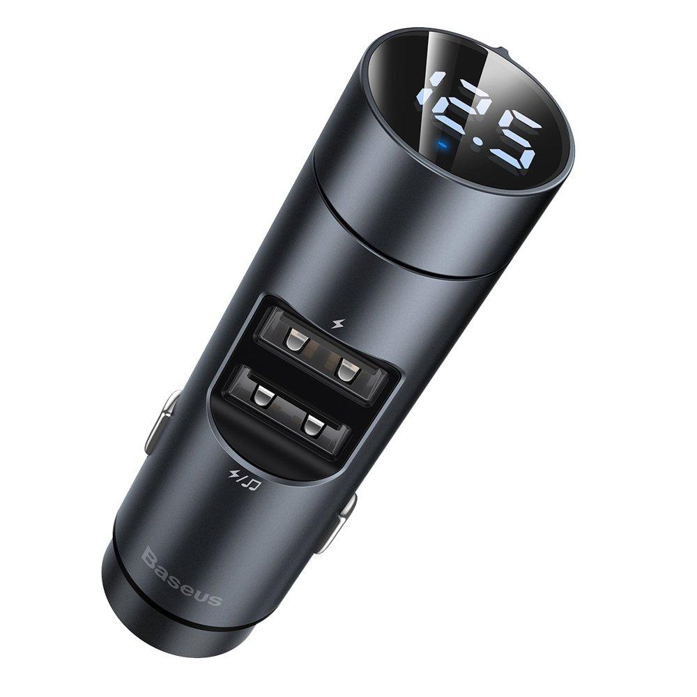 FM модулятор (трансмітер) Bluetooth Baseus Energy Column MP3 Charger 2USB 3.1 A QC Gray (CCNLZ-0G)