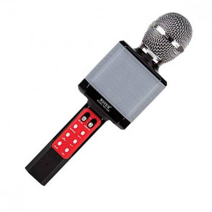 Мікрофон-Караоке безпровідний WS-1828 чорний з FM-радіо/USB/TF, фото 1