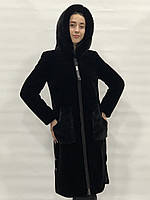 Шуба з еко хутра бобрика з капюшоном на блискавці довжина 105 см  42р 44р 46р колір чорний