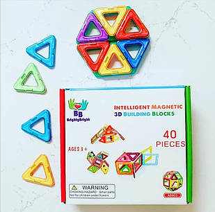 Дитячий магнітний конструктор на 40 деталей 3D магніти Brighty Bright