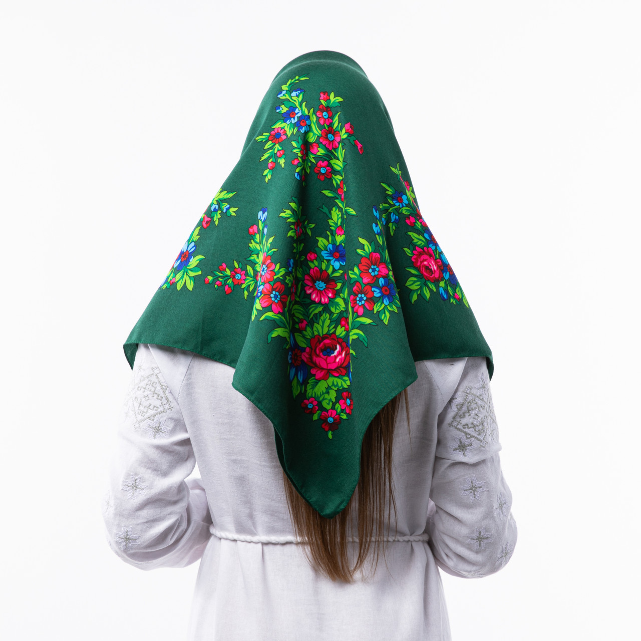 Хустка з віскози з квітковим принтом 100х100см Зелена, фото 1