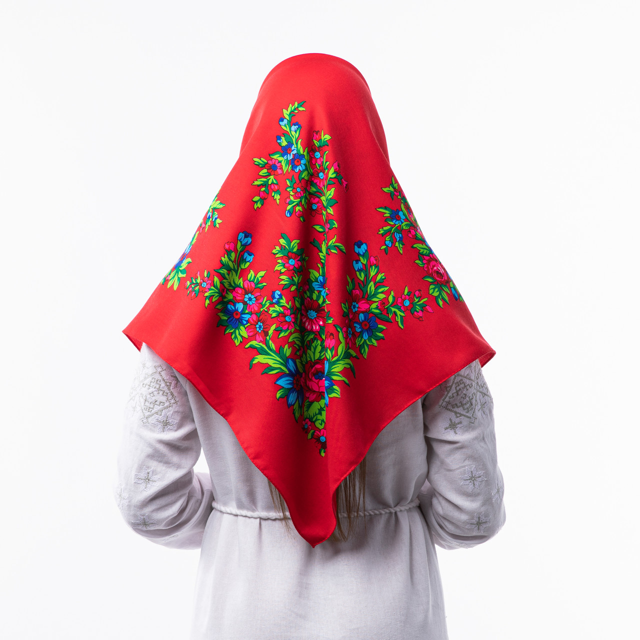 Хустка з віскози з квітковим принтом 100х100см Червона, фото 1