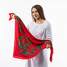 Хустка з віскози з квітковим принтом 100х100см Червона, фото 2