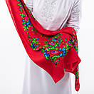 Хустка з віскози з квітковим принтом 100х100см Червона, фото 3