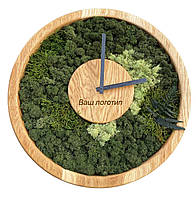 Часы со стабилизированным мхом, деревянные с нанесением логотипа. SO Green, диаметр 30 см
