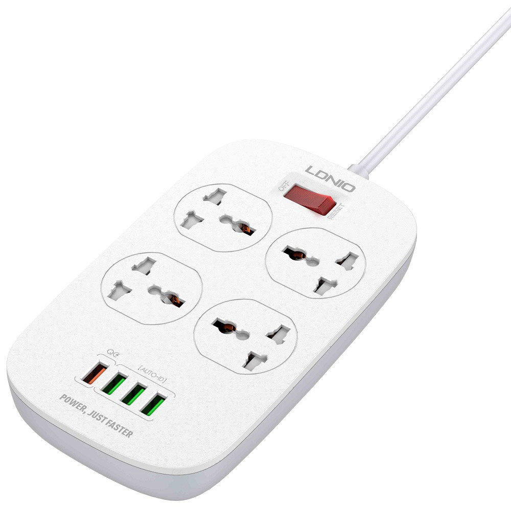 Подовжувач мережевий Ldnio SC4407, 4USB, 3 розетки, 2 м, білий, фото 1