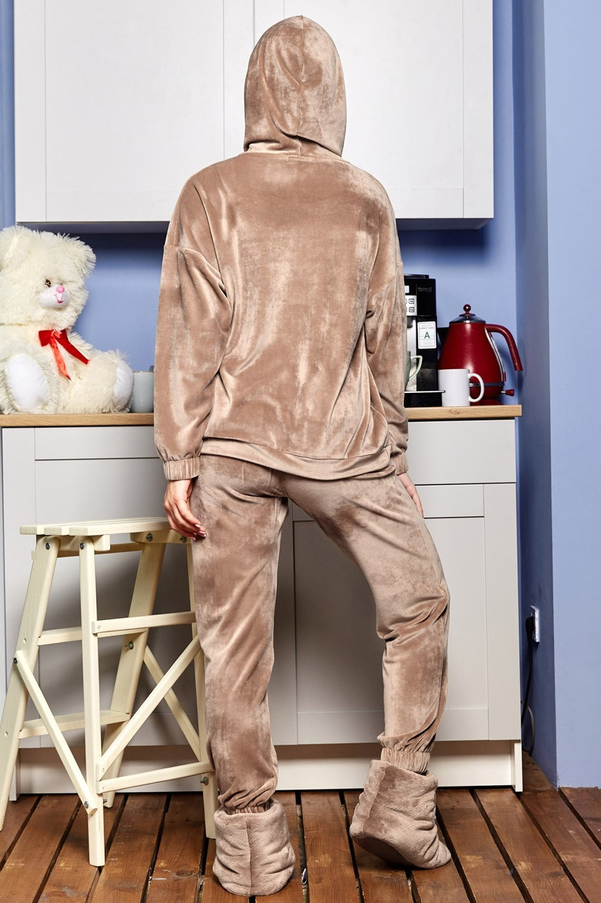 Уютная велюровая пижама 1661 (42 48р) в расцветках - фото 3 - id-p1317179356